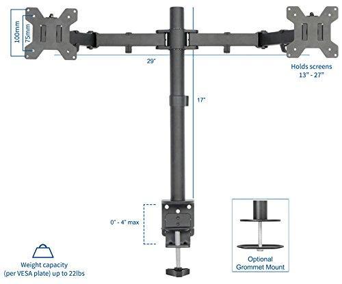 VIVO Dual LCD Monitor Desk Mount Stand Heavy Duty Fully Adjustable Fits 2 Screens up to 27" (STAND-V002)