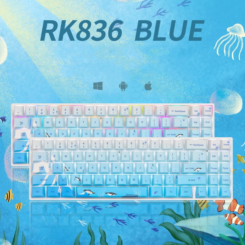 RK71 Mechanical Keyboard RGB Backlit 71 Keys Small Compact Gaming Keyboard, PBT Keycaps Wired/Wireless Bluetooth Mini Keyboard for iOS Android Windows PC and MacOS, Blue Switch( Cherry Blossom)