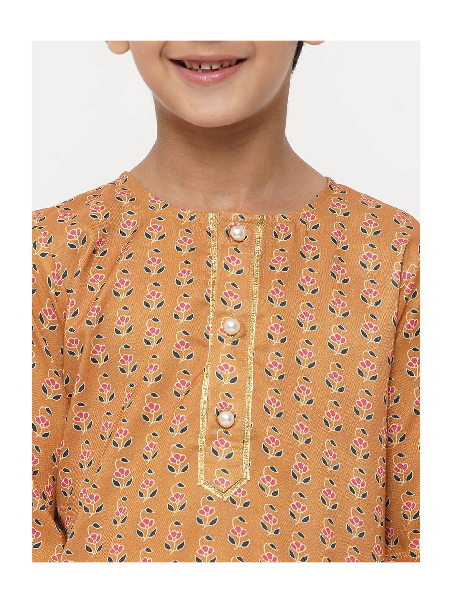 Little Bansi Orange & White Floral 1 Kurta + 1 Pyjamas