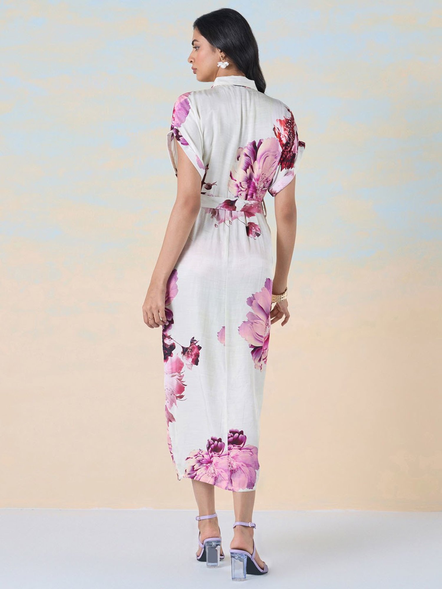 navyasa by liva Pink & White Floral Print Ethnic Dress