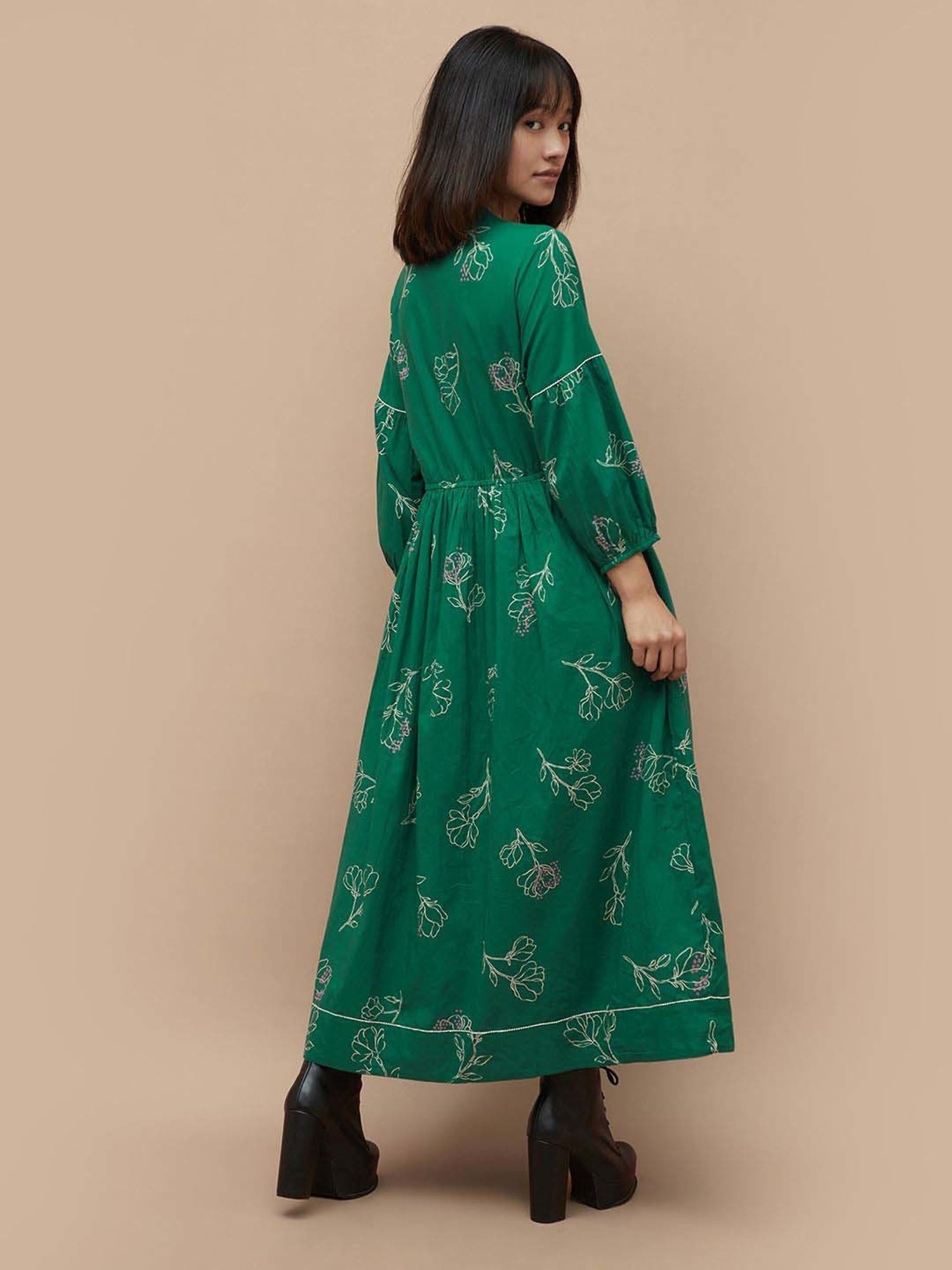 Colour Me by Melange Green Cotton Printed Maxi Dress