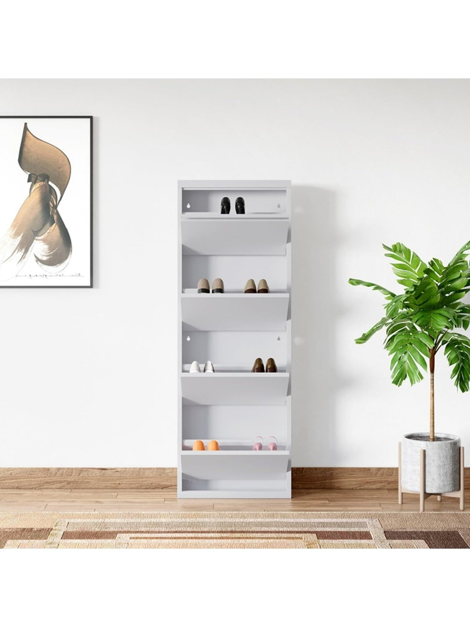 Delite Kom Metal Shoe Rack - 24" 10 Shelf, Double Decker, Ivory, PowderCoat, Wall Mount, DIY