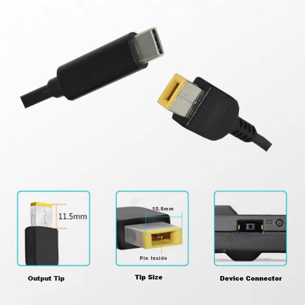 5-Pack USB-C Type C to Lenovo Laptops Slim Square Connector Plug Converter Cable DC Tip Jack
