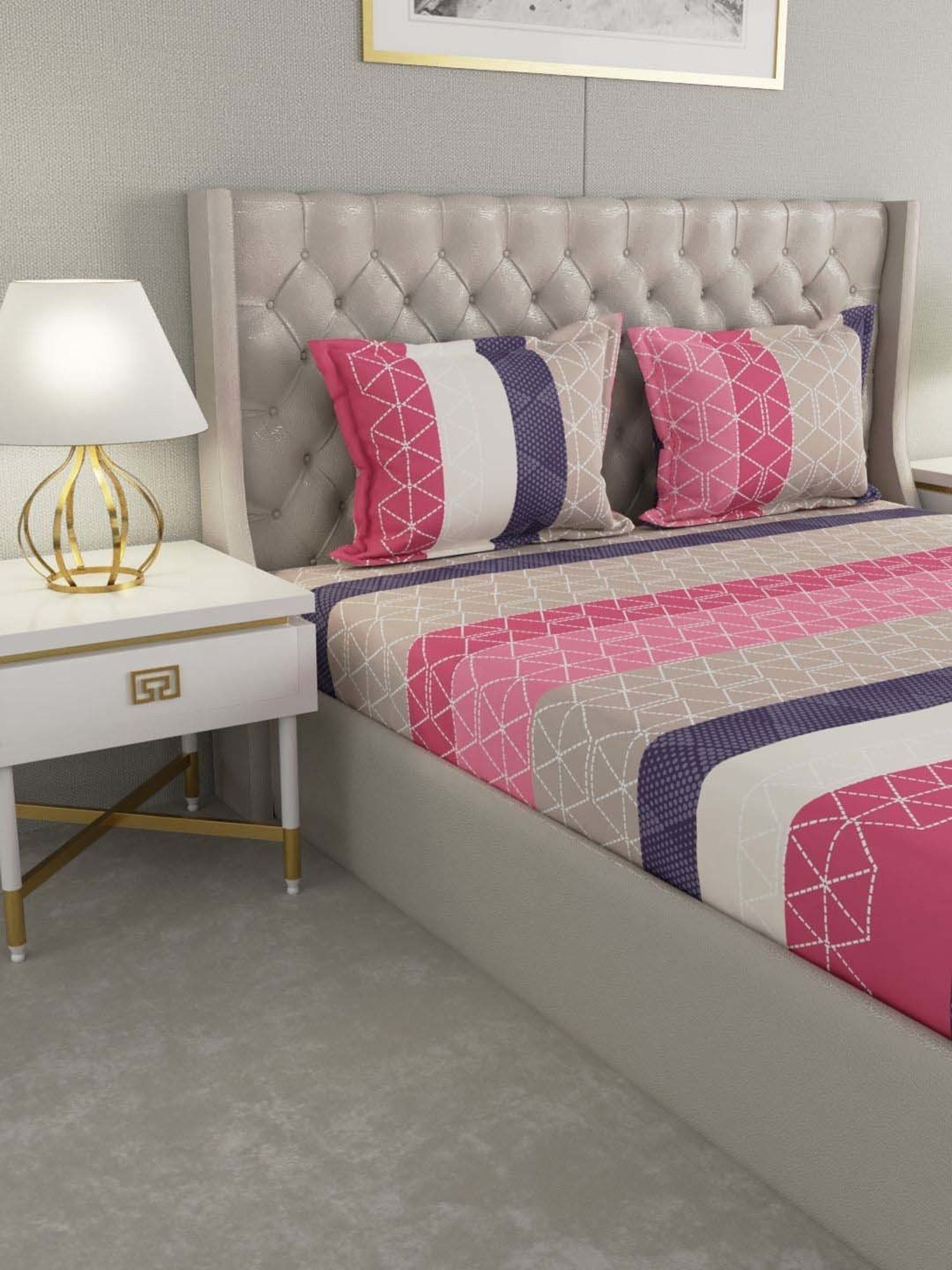 Raymond Home Shubham Pink & Brown 120 TC Cotton King Bedsheet with 2 Pillow Covers