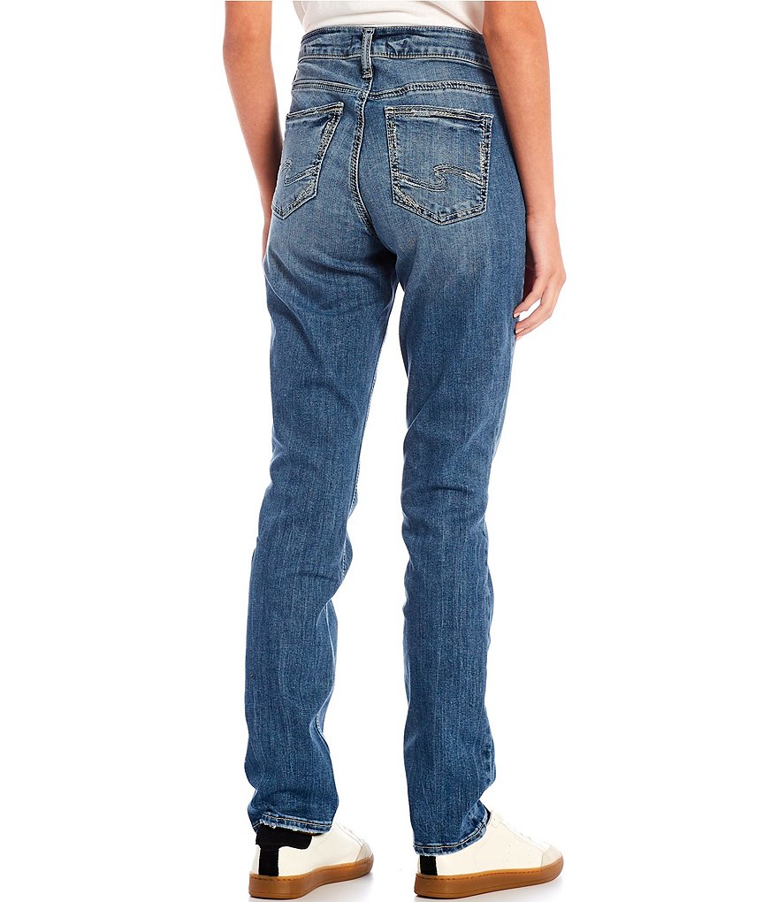 Silver Jeans Co. Elyse Mid Rise Distressed Power Stretch Straight Jeans