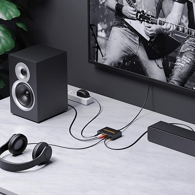 Digital to Analog Audio Decoder 3 Port Optical SPDIF Toslink to LR RCA 35mm Stereo Audio Toslink Optical Switcher Splitter with 65ft OD 40 Cable Power Adapter Support DTS AC3 20 LPCM