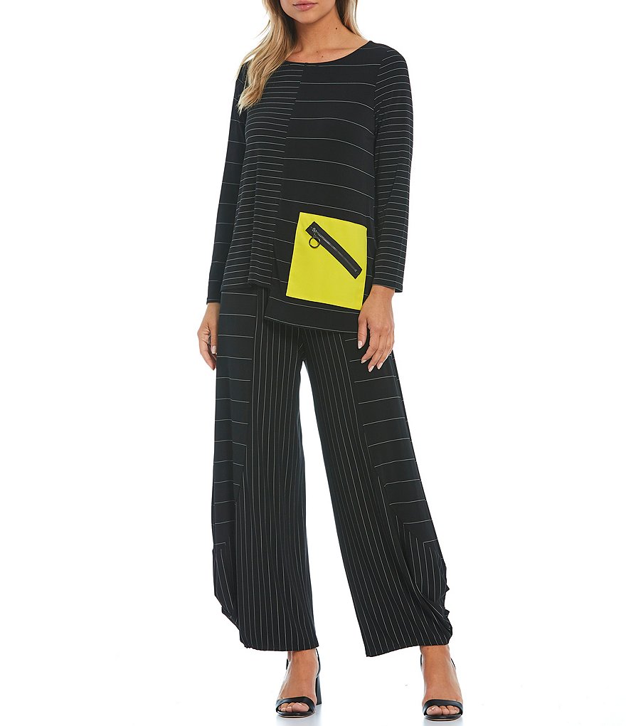 IC Collection Multi Directional Pin Stripe Round Neck Long Sleeve Coordinating Tunic