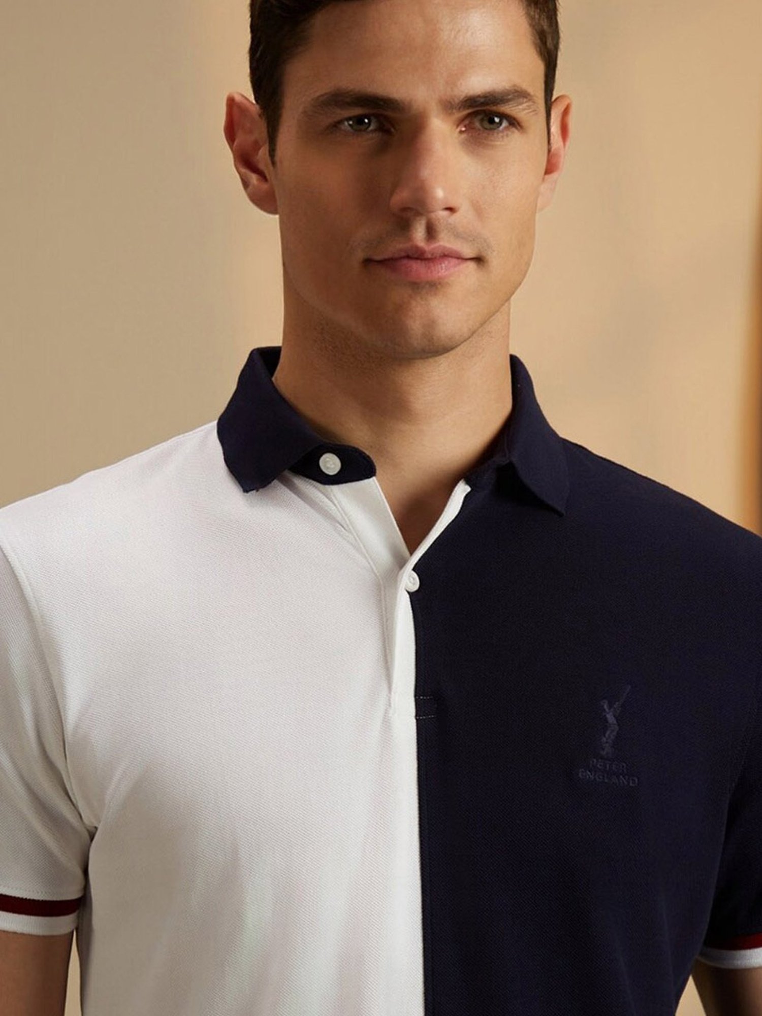 Peter England Casuals Multicolored Slim Fit Colour Block Polo T-Shirt