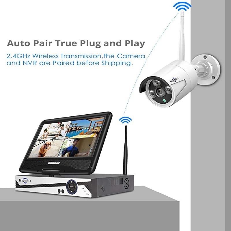 8CH Expandable, 2K]  All-in-one with 8CH 10.1" 1296P Monitor Wireless Security Camera System, 4pcs 3MP Indoor/Outdoor Wireless Home Security Camera System, Remote Access, One-way Audio, 1TB HDD