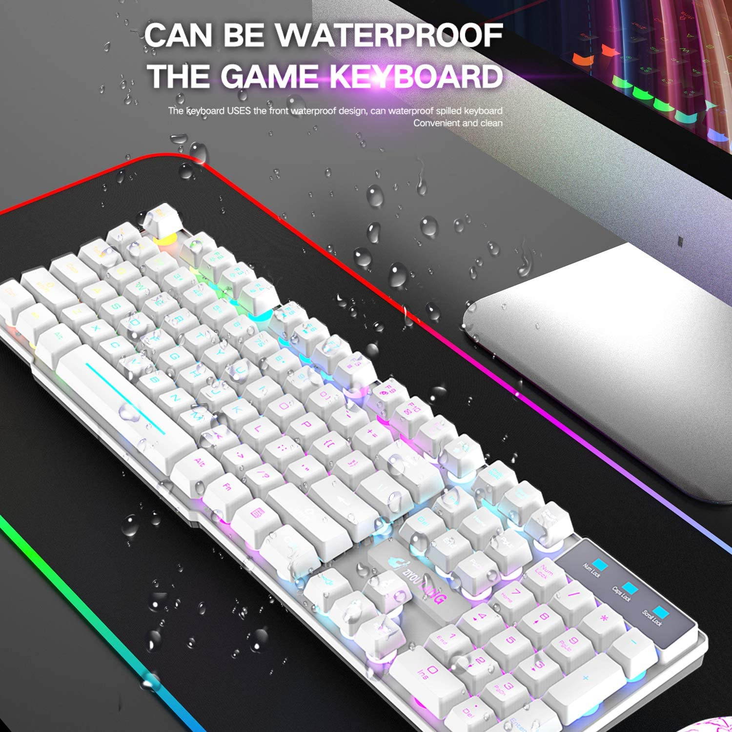 Rainbow Backlit Wireless Gaming Keyboard and Mouse Set, Rechargeable Waterproof Mechanical Feel Keyboard and Gaming Mouse for Gamer Laptop PC