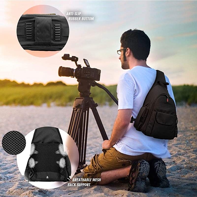 Camera Bag Waterproof Camera Sling Backpack with Rain Cover Outdoor Travel Backpack Camera Bag Case for Laptop Canon Nikon Sony Pentax Cameras,Lens,Tripod and Accessories