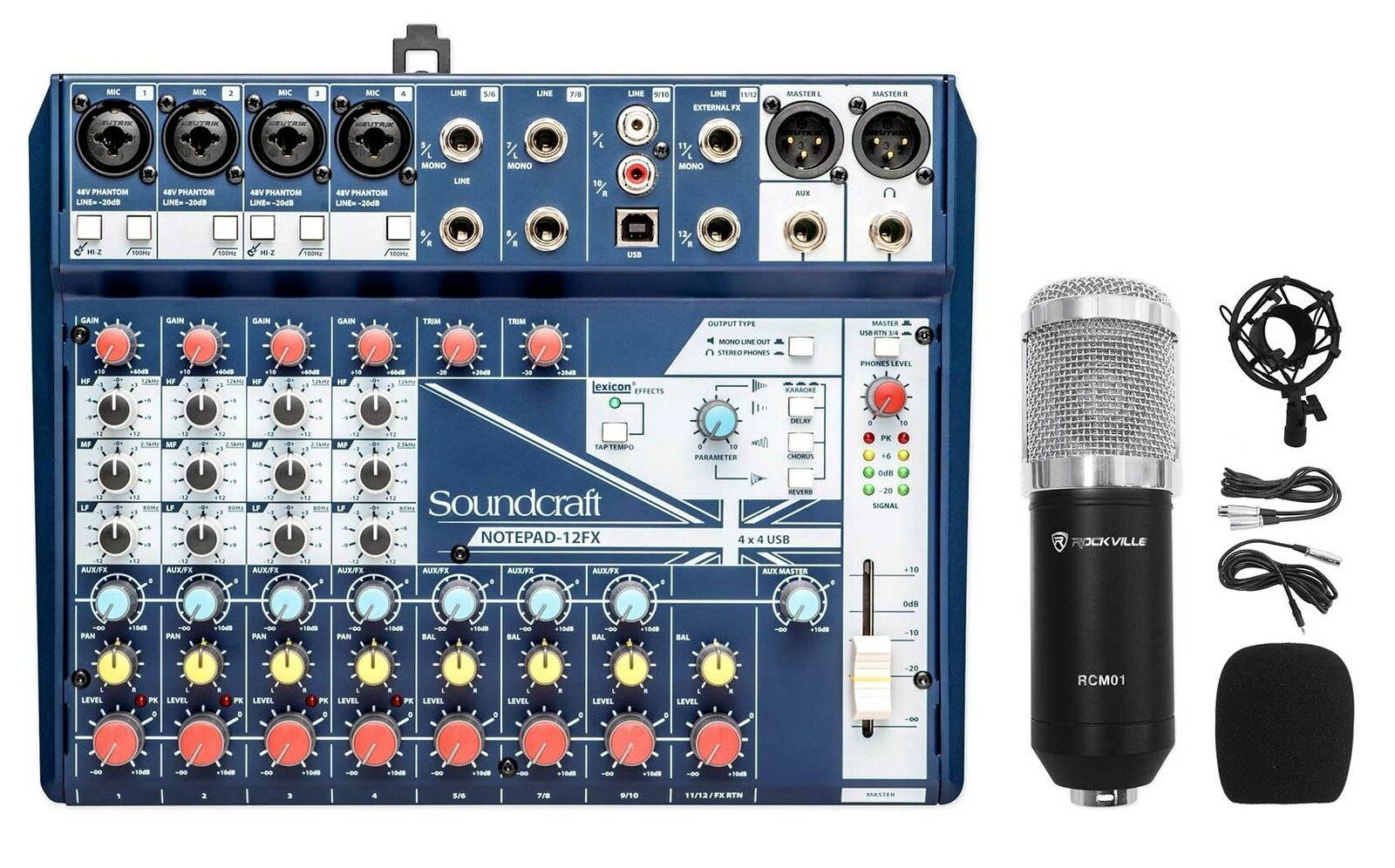 Soundcraft Notepad-12FX 12-Channel Mixer w/USB I/O+Effects+Studio Mic+Shockmount