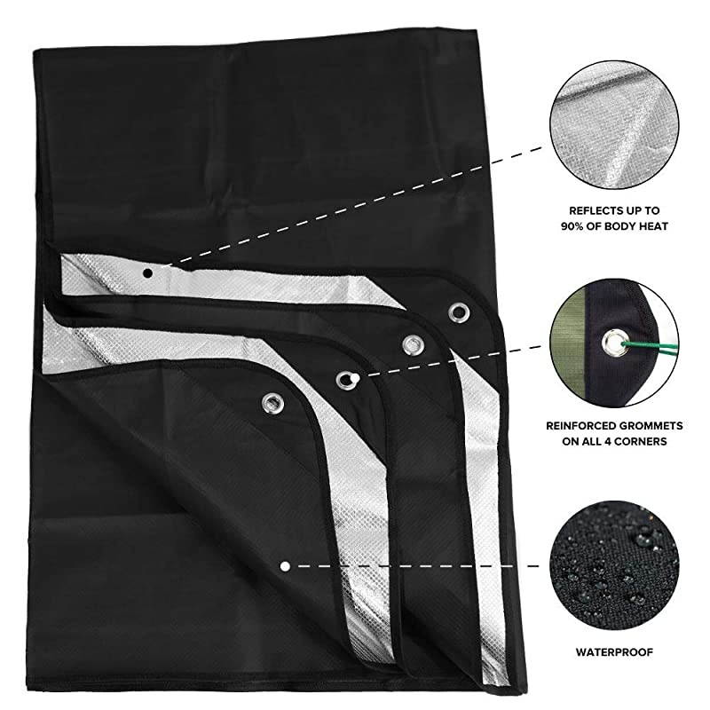 Heavy Duty Survival Blanket Insulated Thermal Reflective Tarp 60quot x 82quot AllWeather Reusable Emergency Blanket for Car or Camping Black