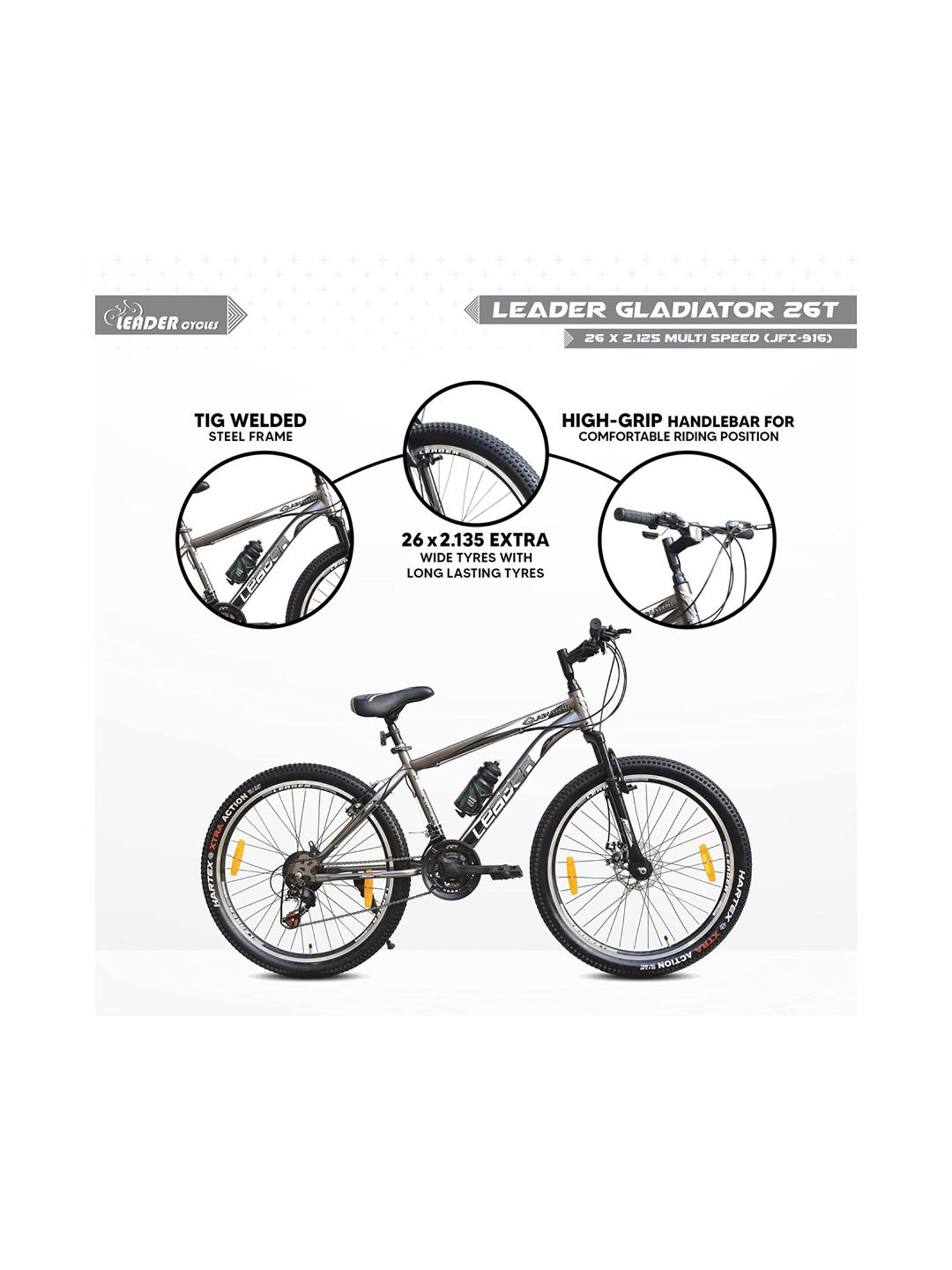 Leader Gladiator Bicycles (Grey) Size - 26T