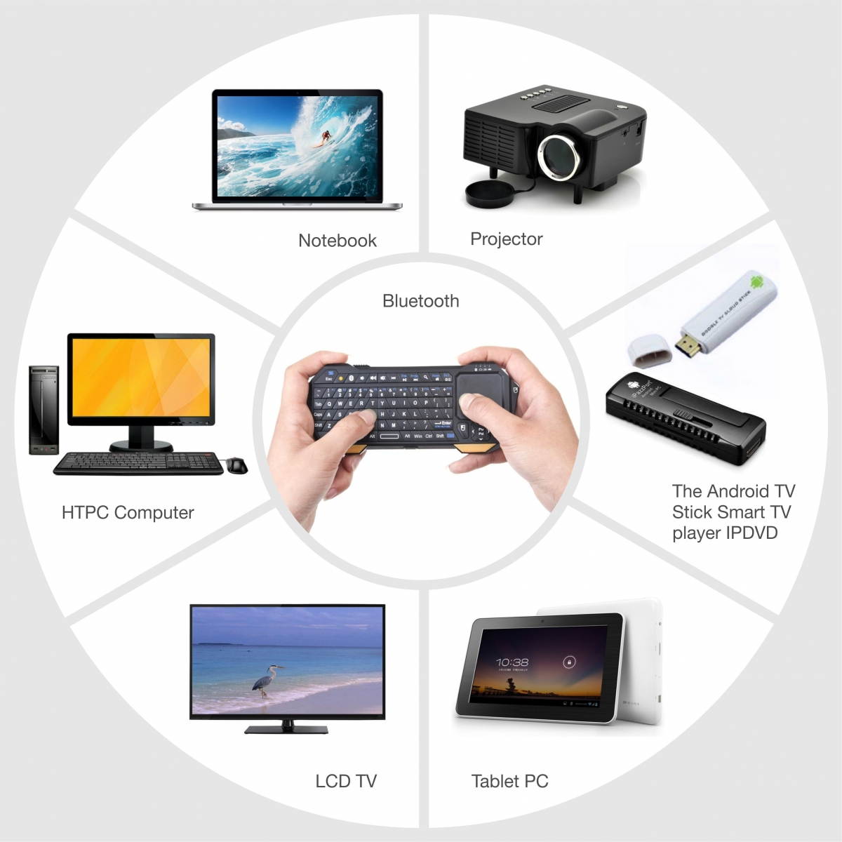Hisgadget Ultra Portable Rechargeable Mini Wireless Bluetooth Keyboard with Mouse Touchpad Backlight for Android 3.0 + Tablets / Mac OS / Windows /  iPad 2 3 4 5 / iPad Mini / PS3 & HTPC/IPTV HTPC