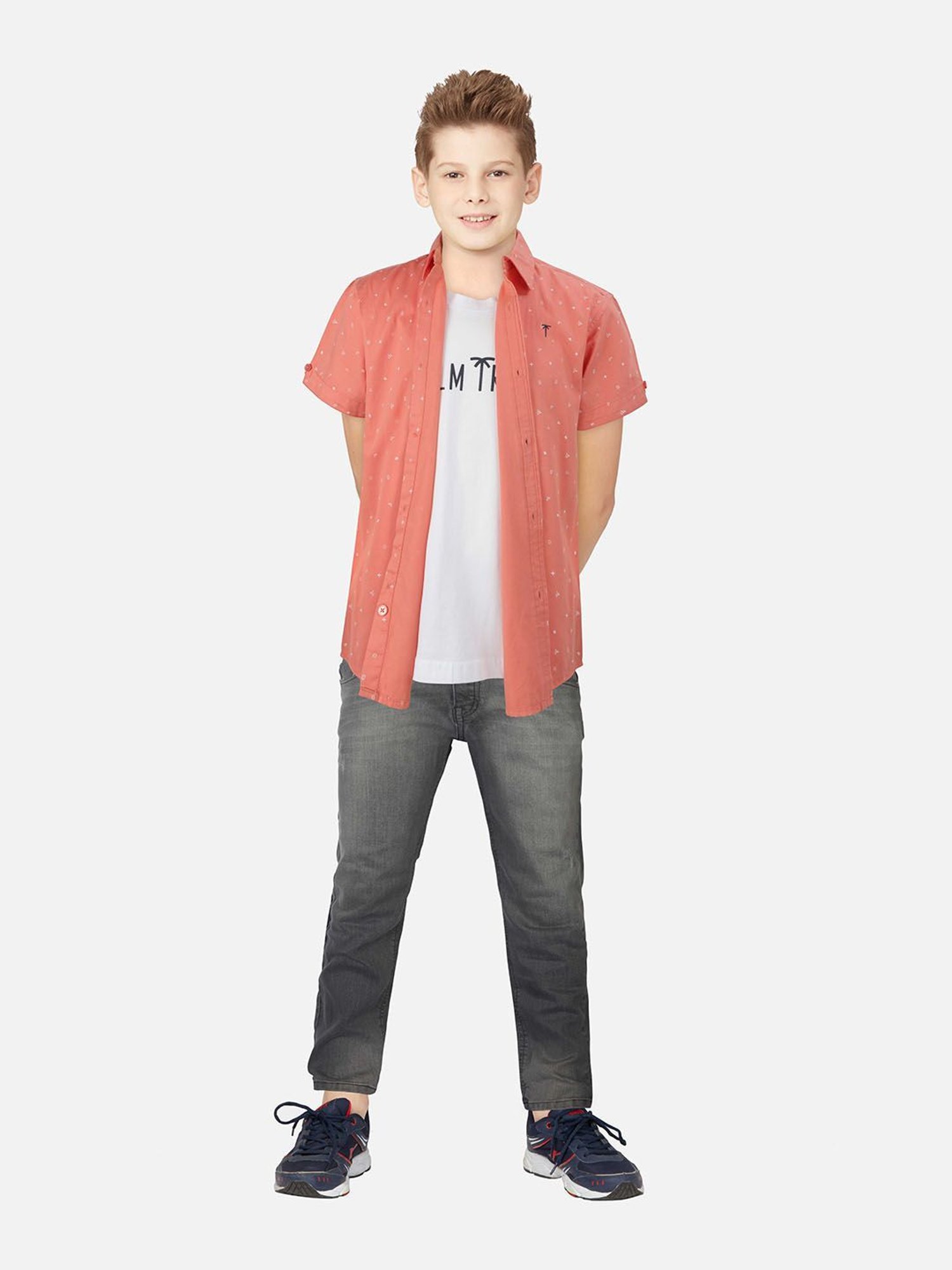 Palm Tree Kids Orange & White Printed T-Shirt With Shirt