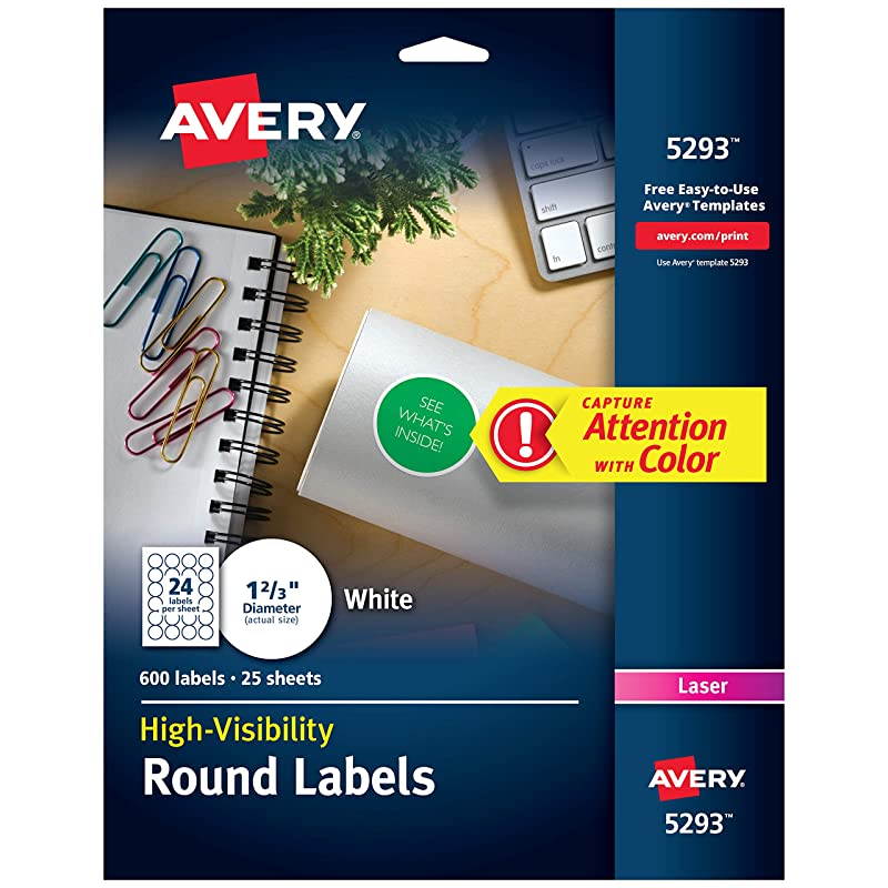 High Visibility 123 Inch Diameter White Labels 600 Pack 5293