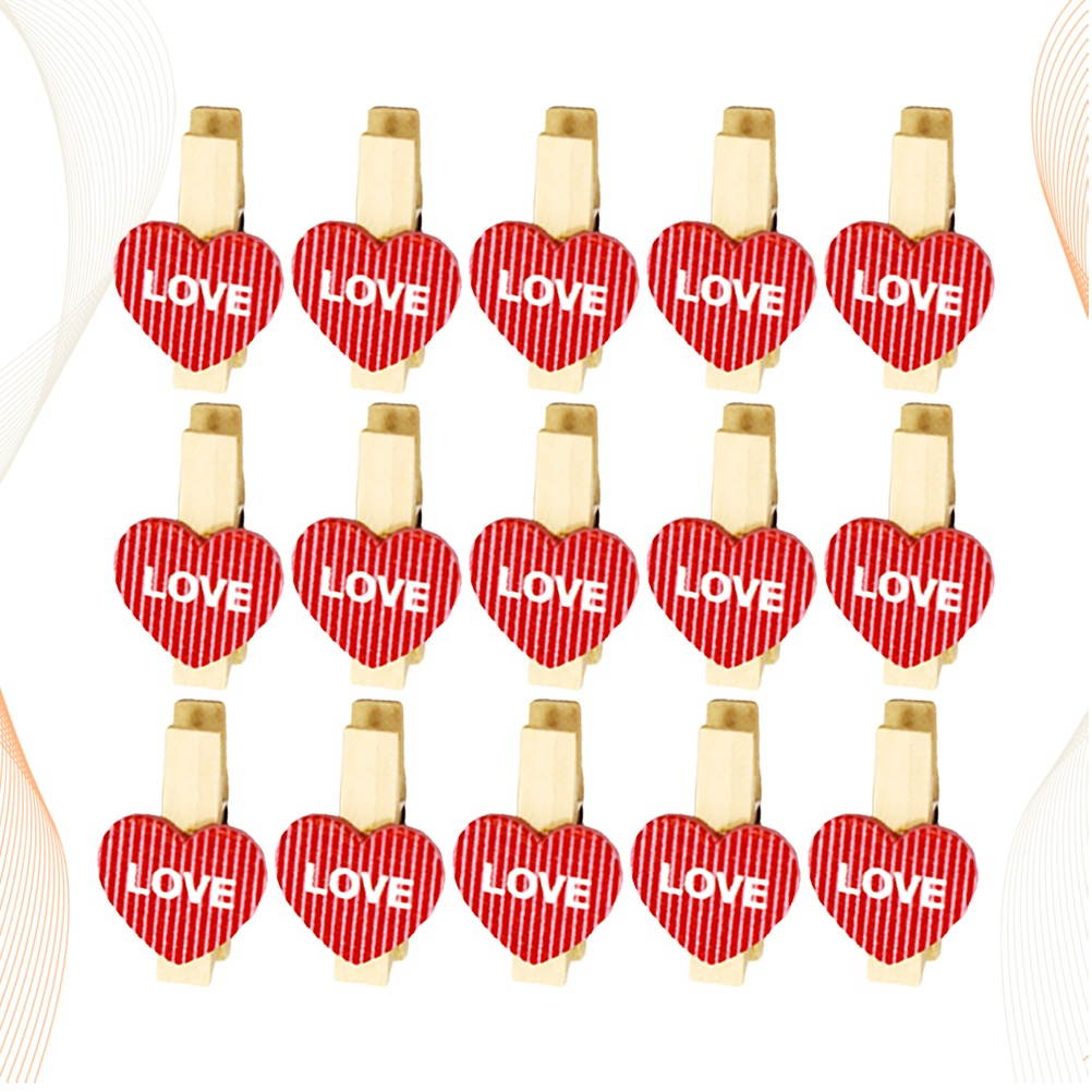 50PCS Decorative Wooden Clamp Clips Photo Clips Note Memo Holder Heart Shape Craft Clips for Party Decoration (Love)
