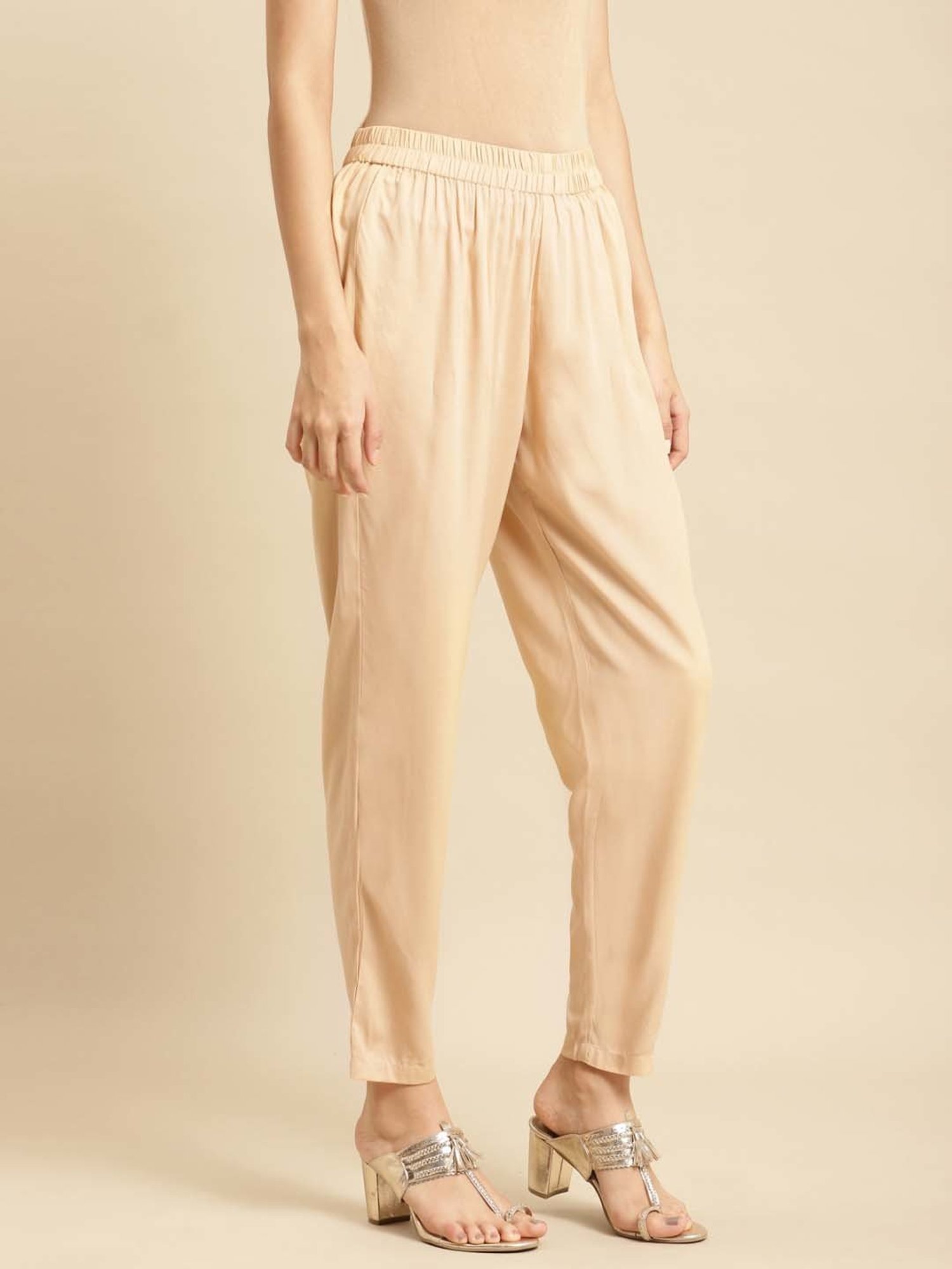 Rangita Beige & White Straight Pants - Pack Of 2