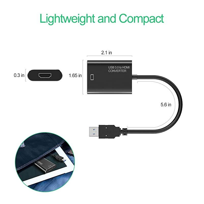 to HDMI Adapter, 1080P HD Audio Video Cable Converter, 3.0/2.0 to HDMI for Multiple Monitors, Compatible with Windows XP/10/8.1/8/7 (Not Support Mac, Linux, Vista, Chrome)