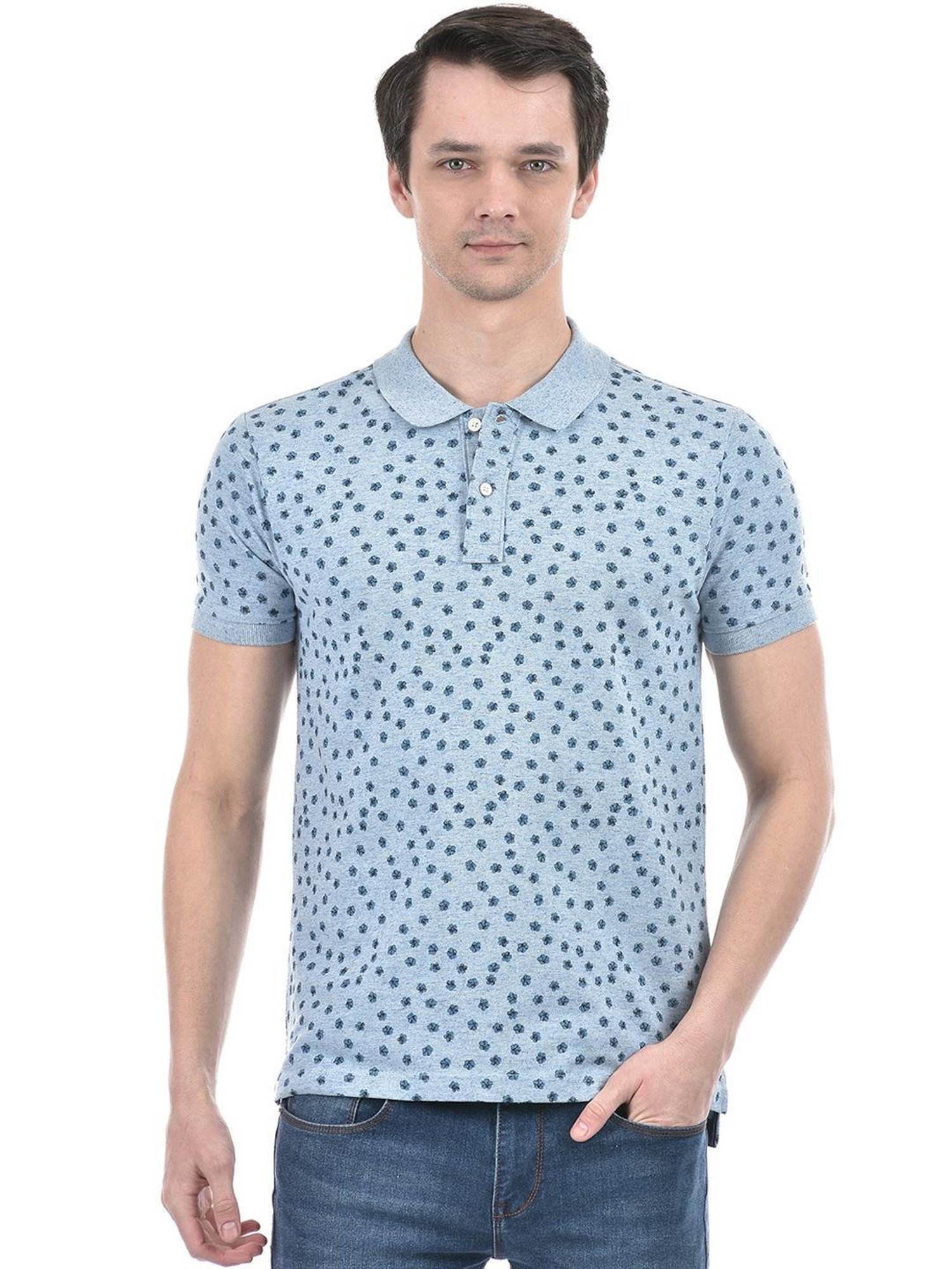 Numero Uno Sky Cotton Regular Fit Printed Polo T-Shirt