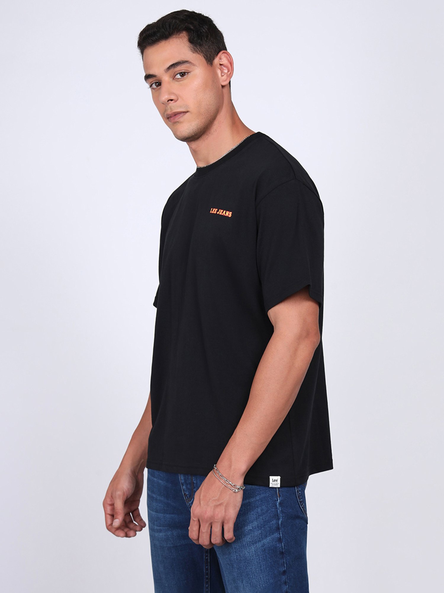 Lee Black Loose Fit Graphic Print Cotton Crew T-Shirt