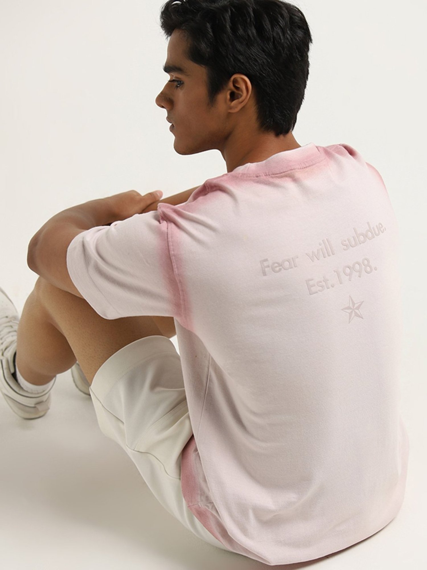 Studiofit by Westside Light Pink Text Design Relaxed-Fit T-Shirt