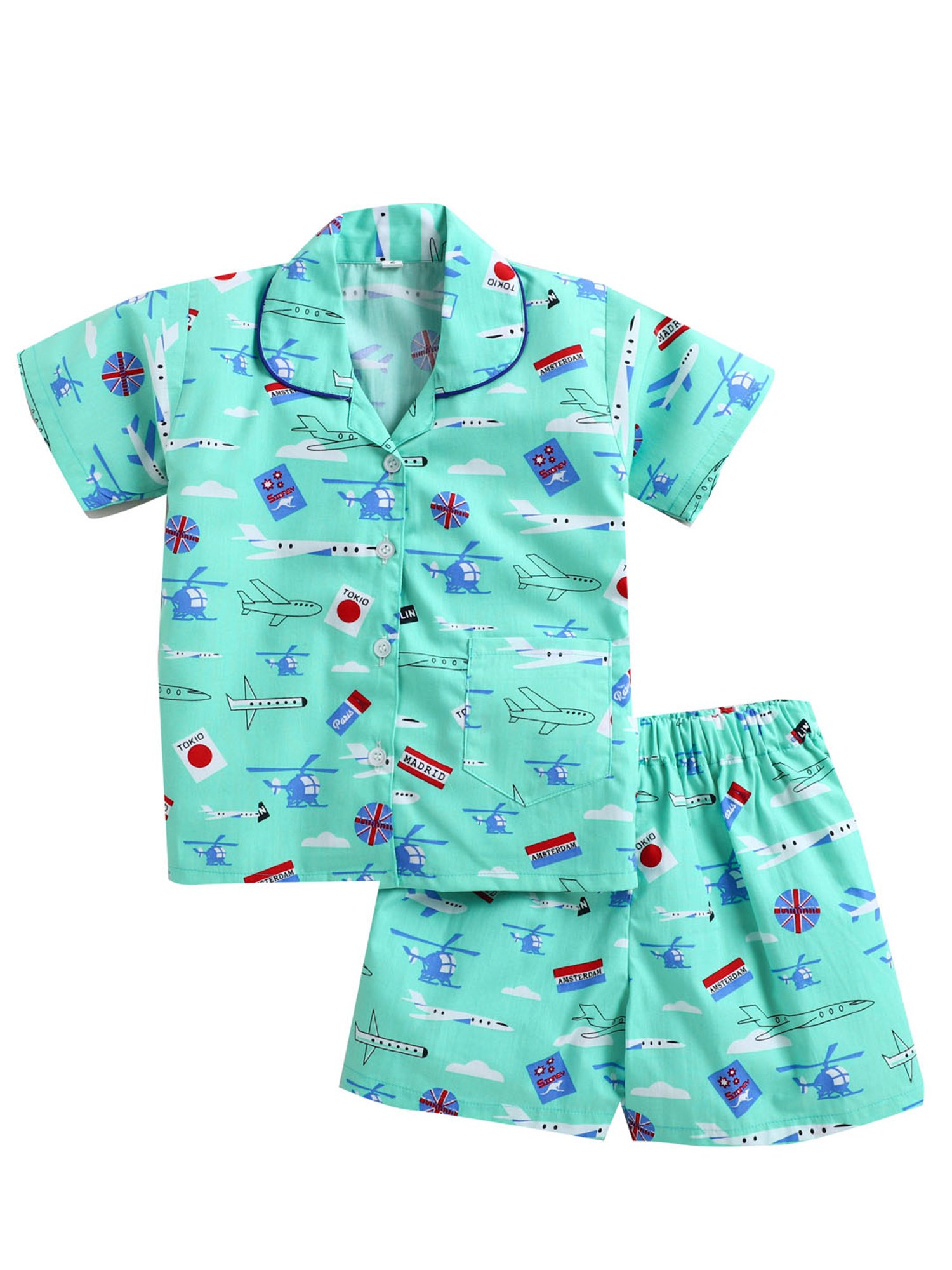 The Magic Wand Boys Green Printed Shirt with Shorts