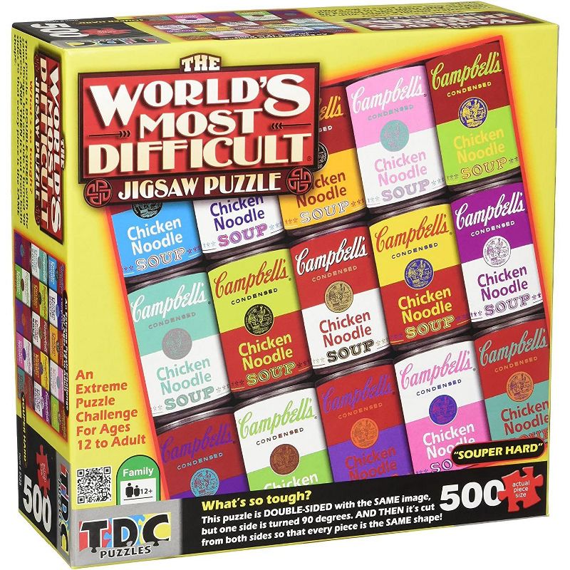 TDC Games World's Most Difficult Jigsaw Puzzle - Campbell's Souper Hard - 500 pieces - Double Sided,  One side turned 90 degrees
