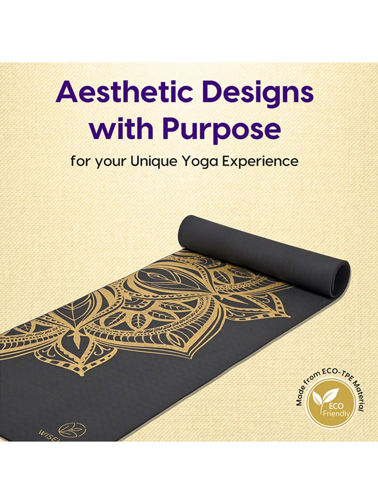 WiseLife Printed Yoga Mat + Yoga Strap (Black)