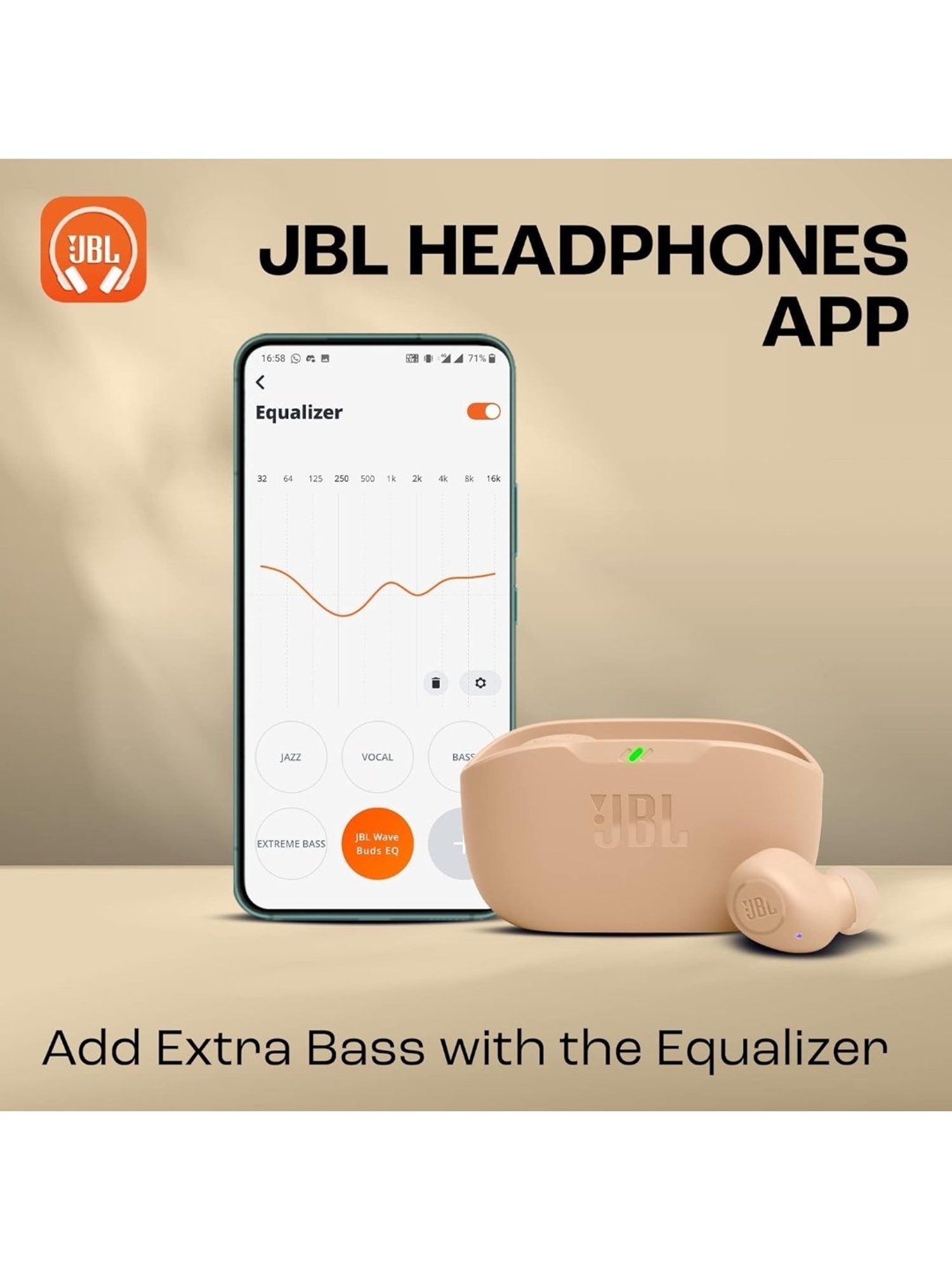 JBL Wave Buds in-Ear BT Earbuds with 32H Battery & Quick Charge (Beige, True Wireless)