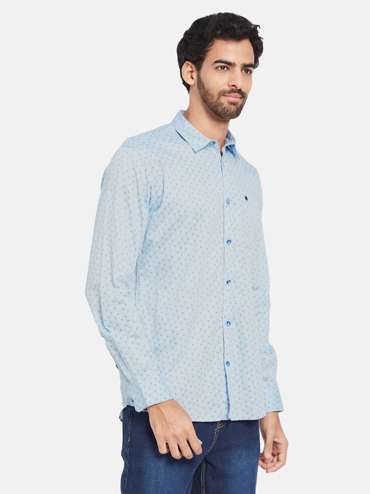 METTLE Sky Blue Regular Fit Printed Shirt
