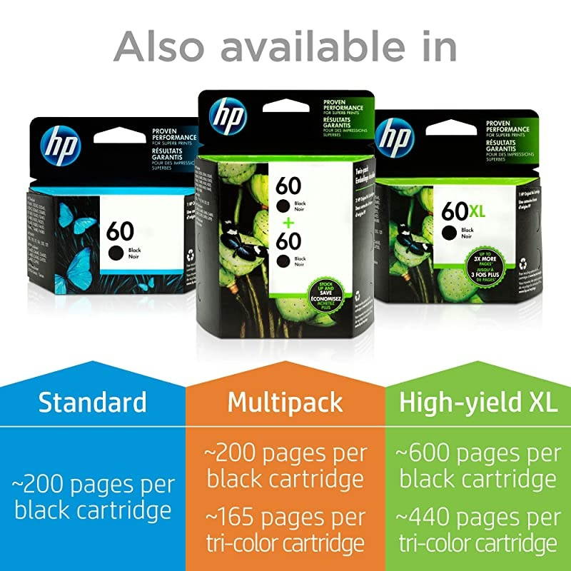 60 | Ink Cartridge | Tri-color | Works with  DeskJet D2500 Series, F2430, F4200 Series, F4400 Series,  ENVY 100, 110, 111, 114, 120,  Photosmart C4600 Series, C4700 Series, D110a | CC643WN