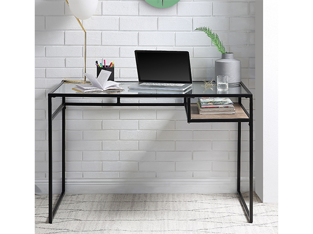 Metal & Glass Top Desk, Home Office Writing Desk, Makeup Table Desk Vanity for Home Decor,Blue,GT116