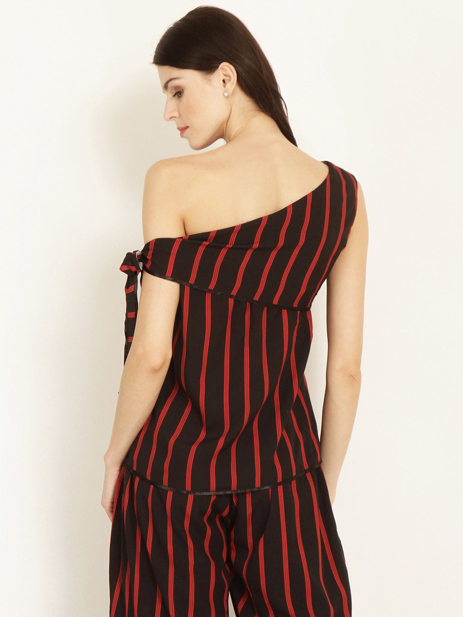 Marie Claire Black & Red Striped Top