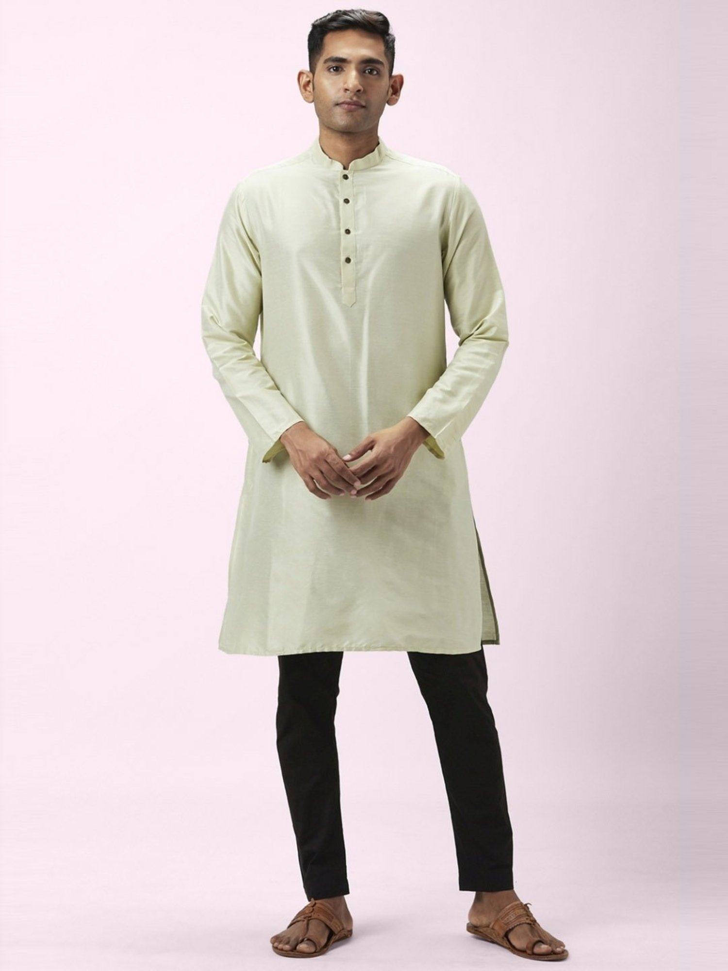Indus Route By Pantaloons Lime Green Regular Fit Self Pattern Kurta Set With Bottom