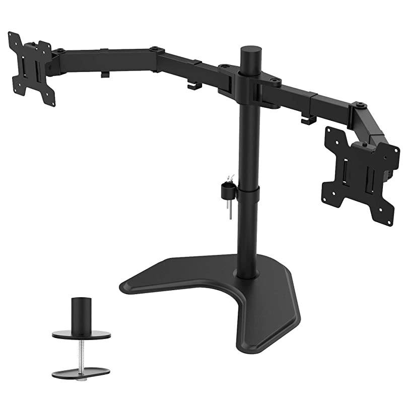 Free Standing Dual LCD Monitor Fully Adjustable Desk Mount Fits 2 Screens up to 27 inch 22 lbs Weight Capacity per Arm with Grommet Base MF002 Black