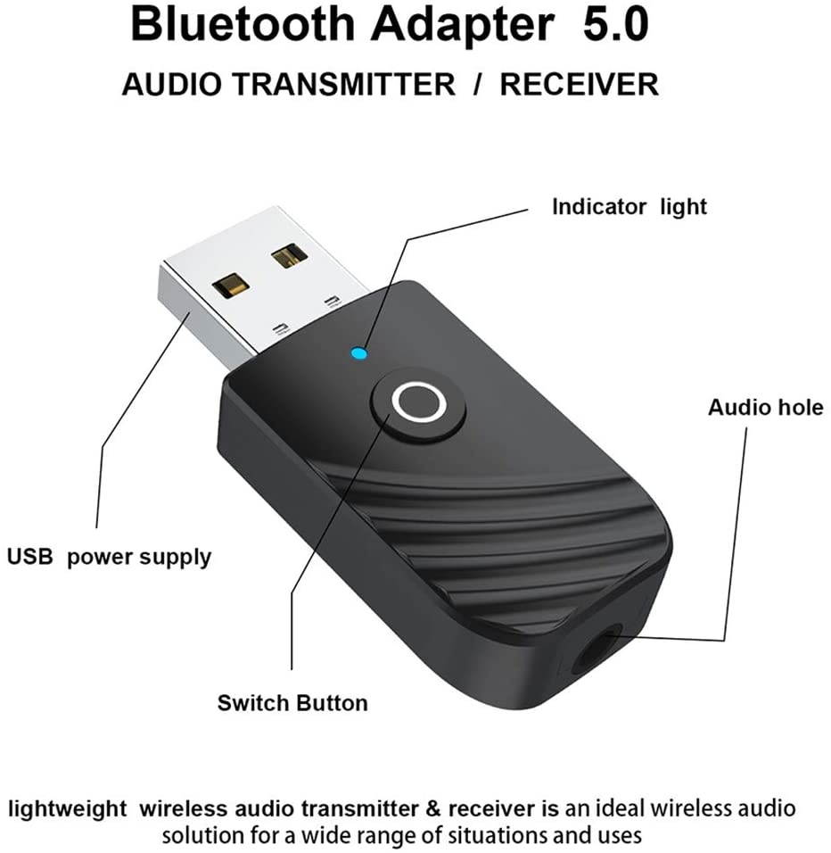 NINEFOX USB Bluetooth 5.0 Adapter Dongle3 in 1 USB Mini Transmitter Wireless Audio Receiver for PC Laptop Computer Desktop TV Car PC Headphones Stereo Music