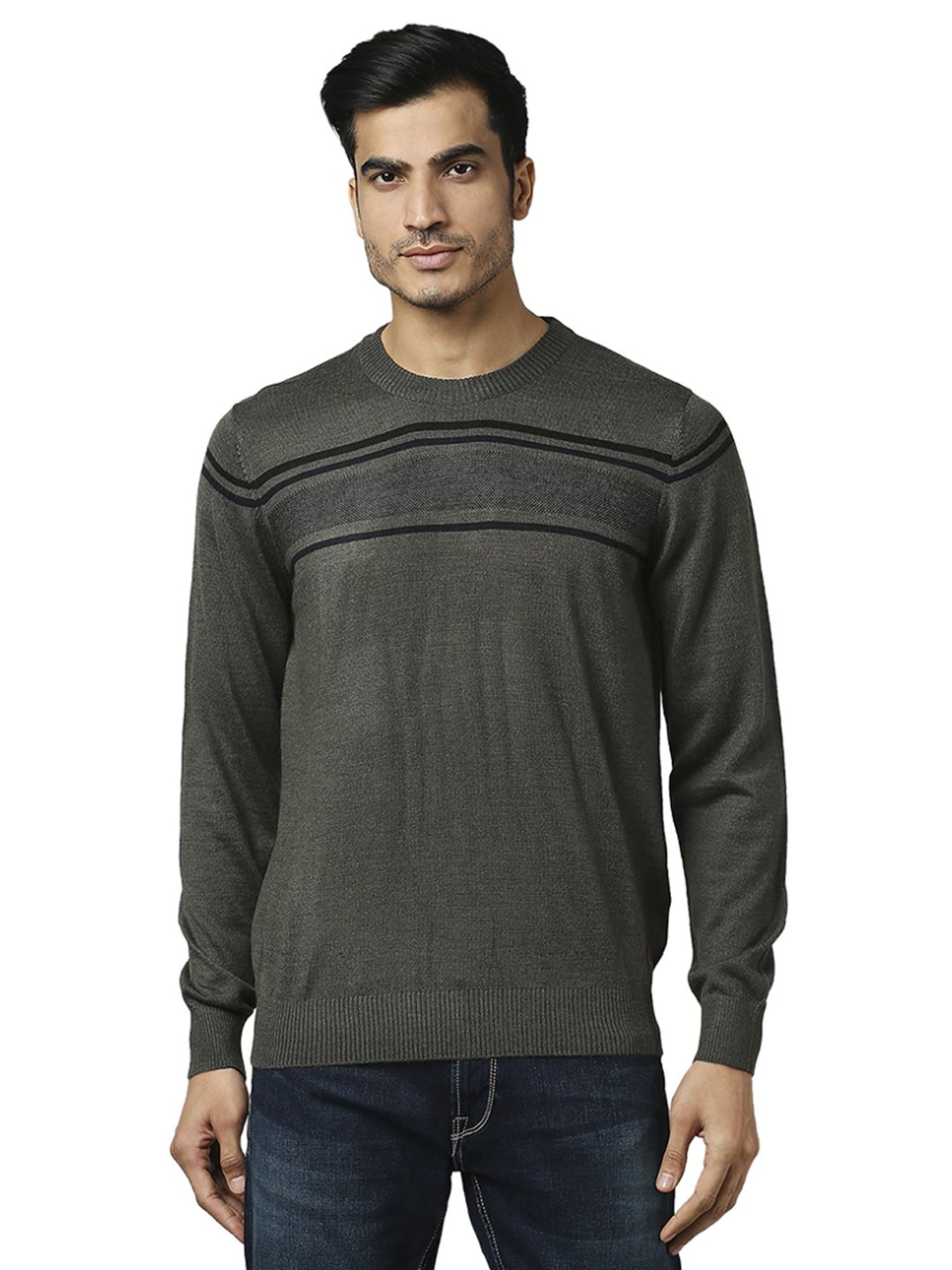 Raymond Green  Regular Fit Striped Sweaters