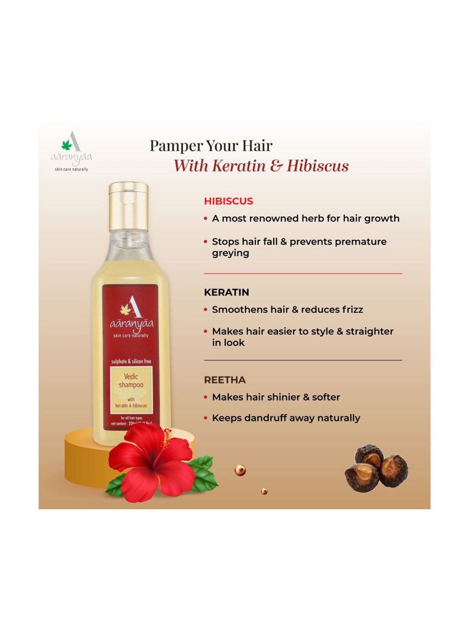 Aaranyaa Vedic Shampoo With Keratin & Hibiscus - 250 ml