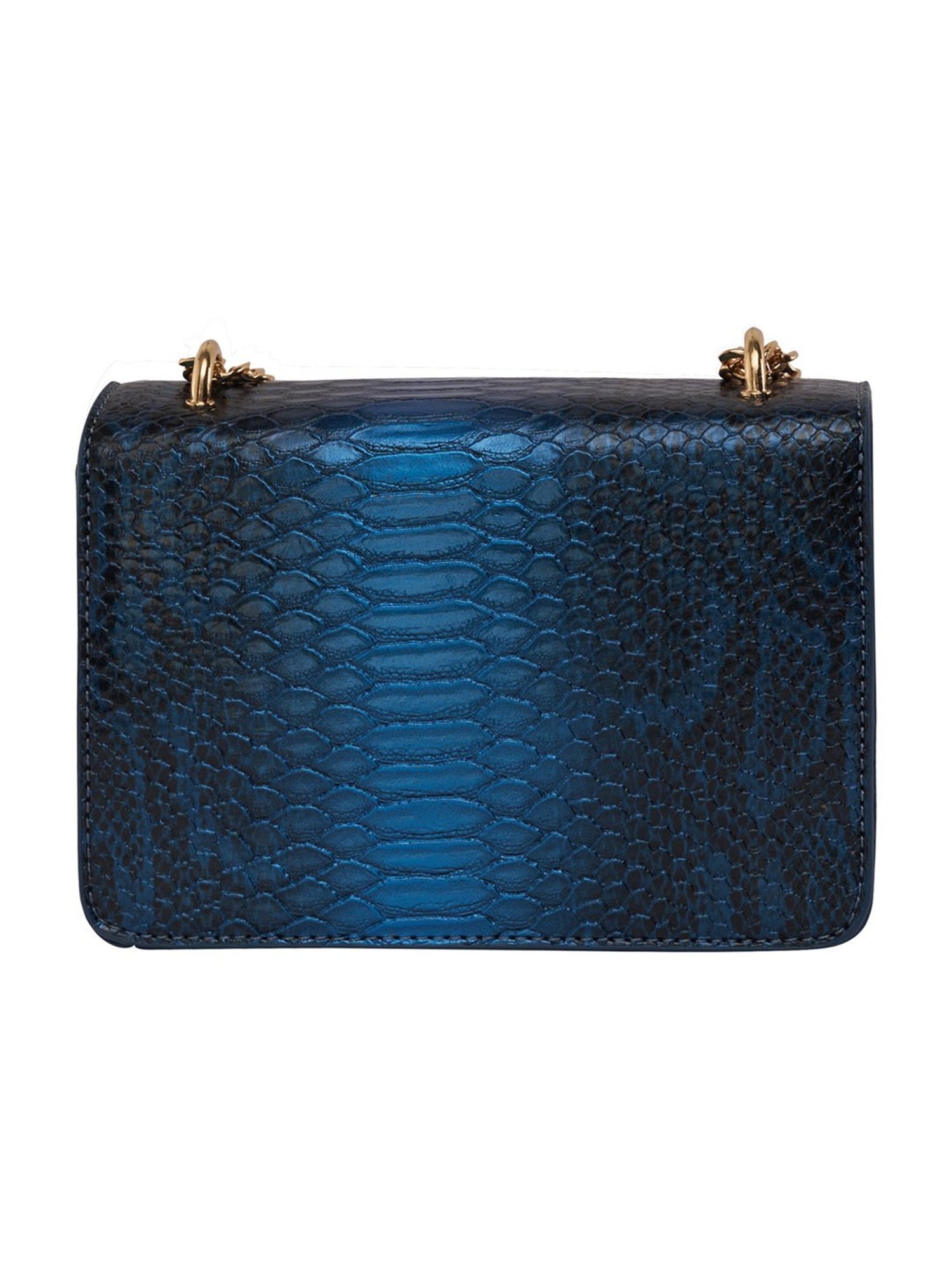 Lino Perros Blue Snake Skin Textured Medium Shoulder Bag