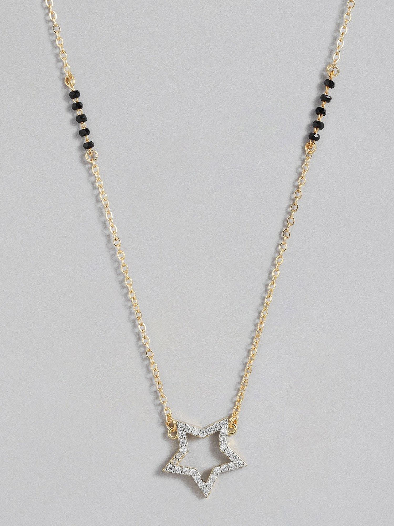 Abdesigns Gold-Plated American Diamond & Black Beaded Mangalsutra