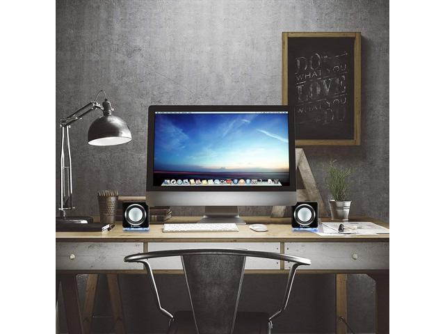 ARVICKA Blue LED USB Speakers- Wired Laptop Speakers 2.0 Channel Small Computer Desktop Speakers for PC, Echo Dot, Updated Version, White