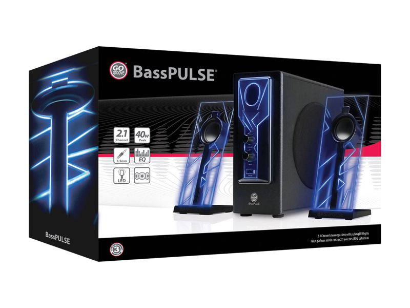 GOgroove BassPULSE Computer Speaker System with Blue LED Glow Lights & Powered Subwoofer - Works with PC, Apple MAC, ASUS, Acer, Alienware, CybertronPC, Dell, HP & More Computers