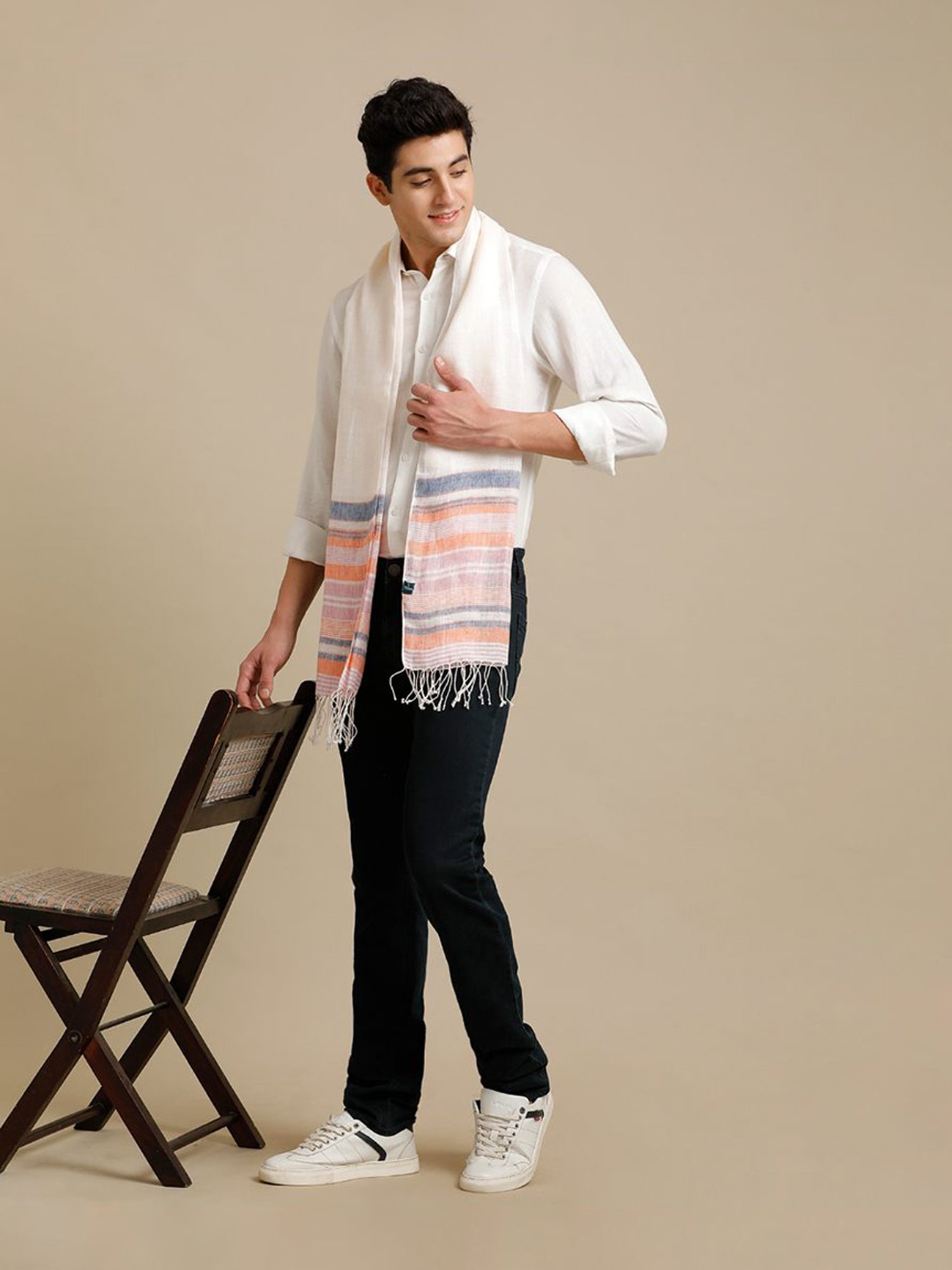 Linen Club Multicolor Striped Pure Linen Stole