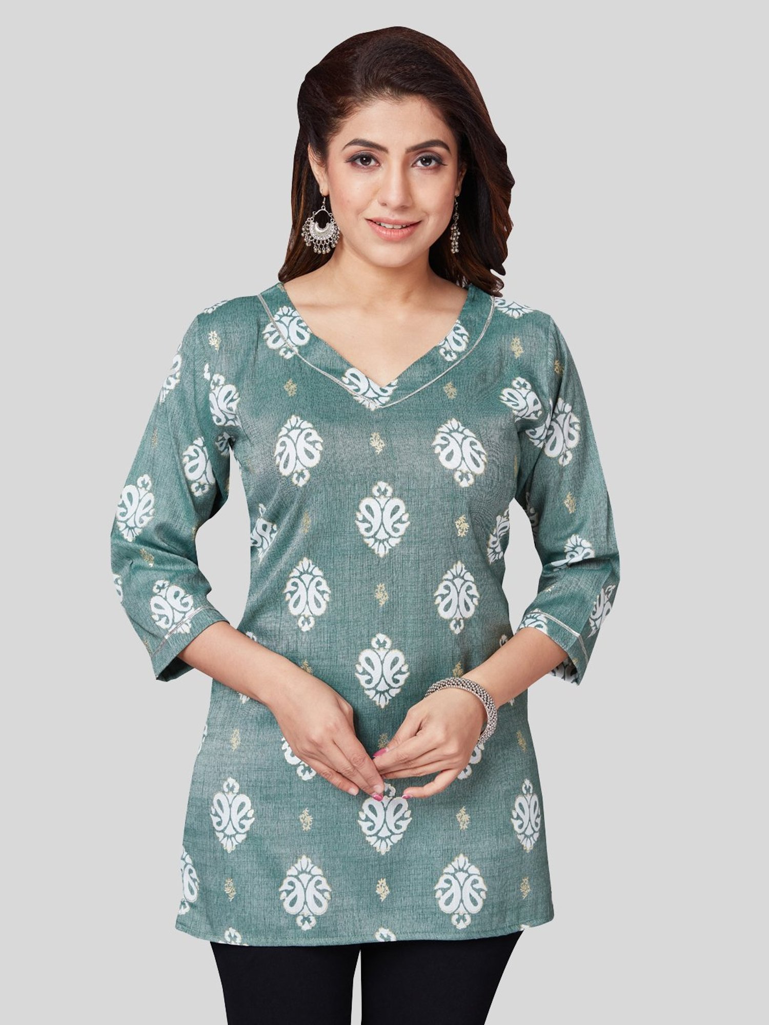 Saree Swarg Green Printed Straight Kurti