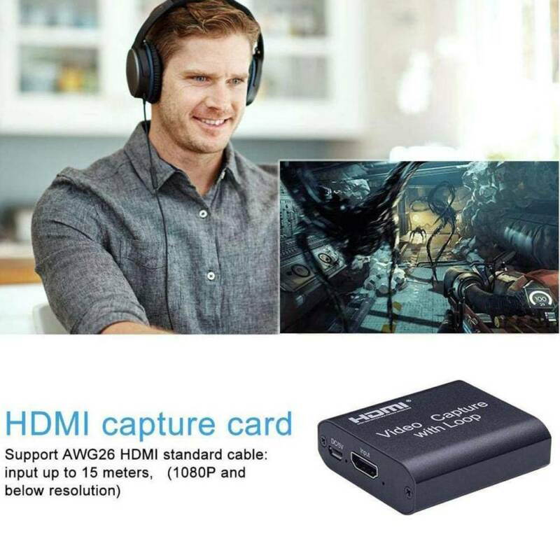 4K HD HDMI Video Capture Card, Audio Video Capture Card with Loop Out, HDMI to HDMI & USB 2.0 1080P, Plug and Play for Live Video Streaming Record, Black