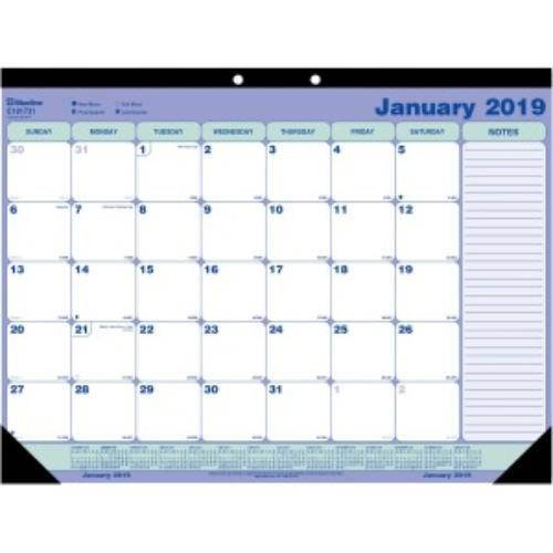 Desk Pad Calendar, 21 1/4 x 16, Blue/White/Green, 2019 C181731