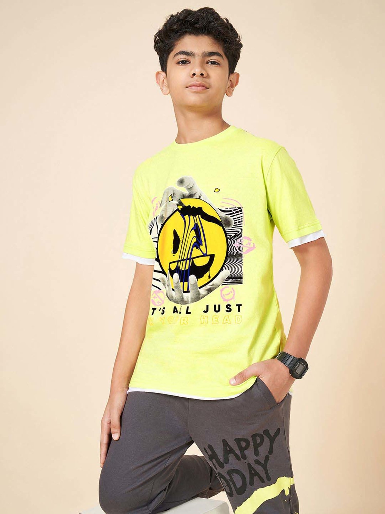 Coolsters by Pantaloons Boys Sunny Lime Cotton Printed T-Shirts