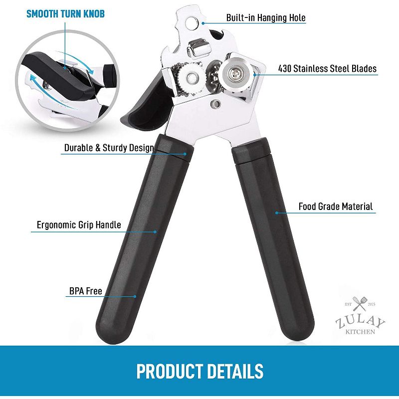 Zulay Kitchen Can Opener - Nylon Handle - Black